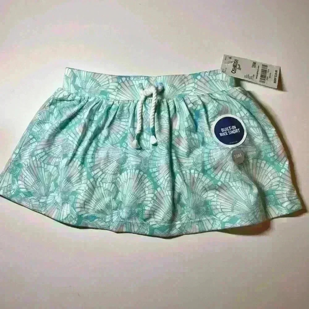 OshKosh B'Gosh Toddler Girl Skirt Built-In Bike Short Teal & Pink Size 18M NWT